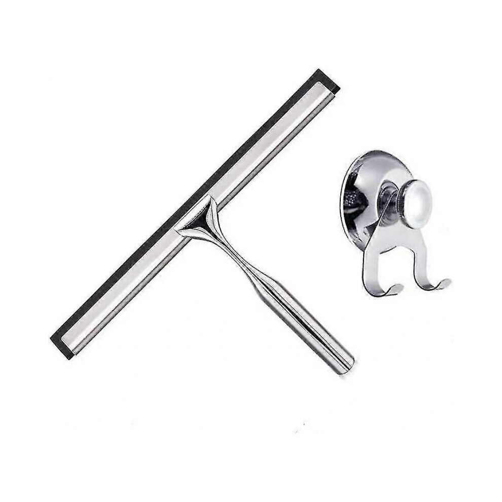 Shower Squeegee Stainless Steel Window Squeegee with Suction Cup Holder
