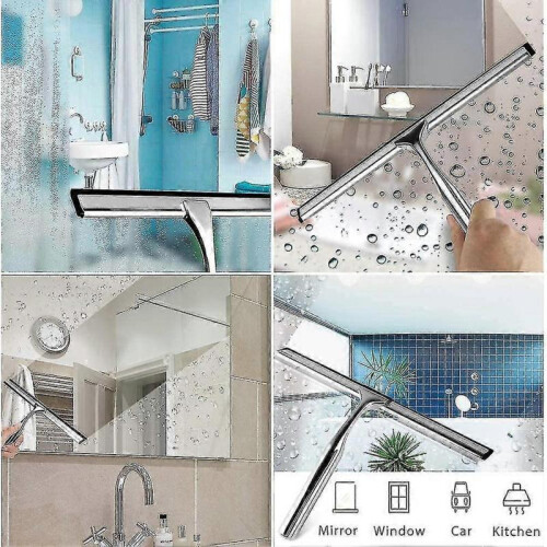Shower Squeegee Stainless Steel Window Squeegee with Suction Cup Holder 2