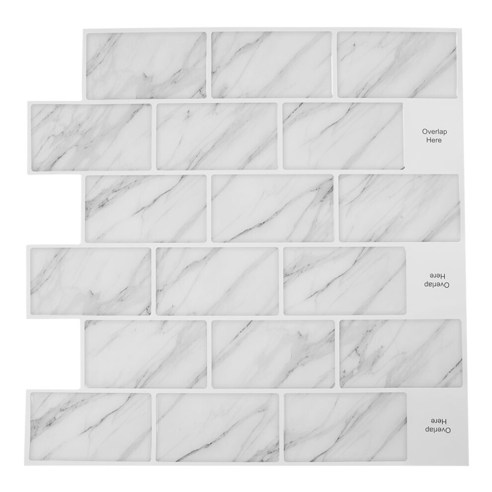 10PCS Kitchen Bathroom Marble Pattern Wall Tile Stickers, White