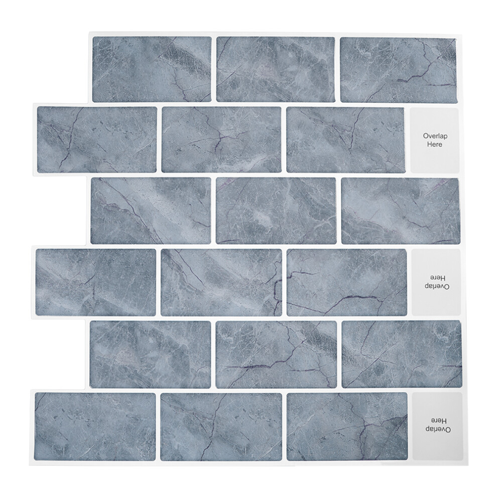 10PCS Peel and Stick Marble Wall Tile Stickers, Blue Grey