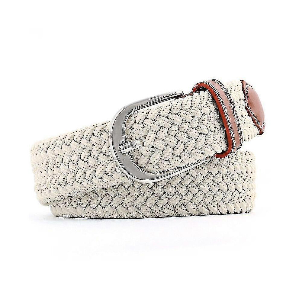 Unisex Elasticated Webbing Braided Trim Stretch Canvas Buckle Belt, 110cm