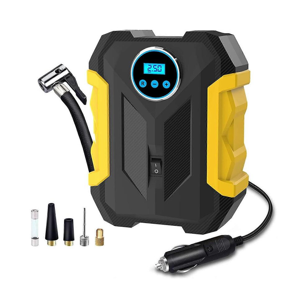 Digital Tyre Inflator Portable Air Compressor,150 PSI 12V Air Pump Tyre Inflation with Tyre Pressure Gauge And LED Light,Auto Shut Off Feature Yellow