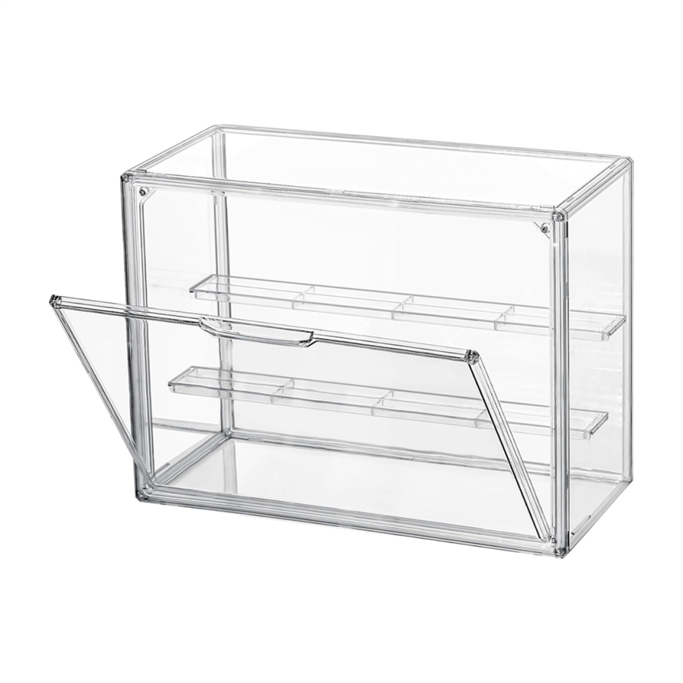 Clear Acrylic Display Case 3 Tier Shelf, Stackable Protection Showcase with Magnetic Door for