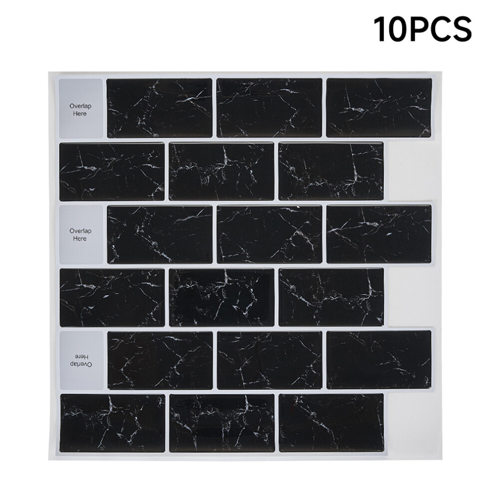10PCS Kitchen Bathroom Black Marble Texture Wall Tile Stickers