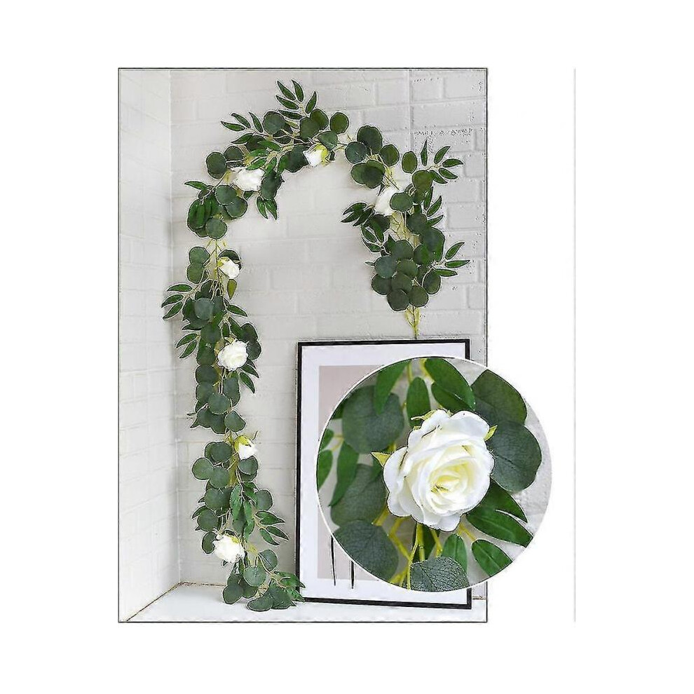 200cm Flower Garland Artificial Rose Eucalyptus Willow Leaves Vine Home Wedding Hanging Decor