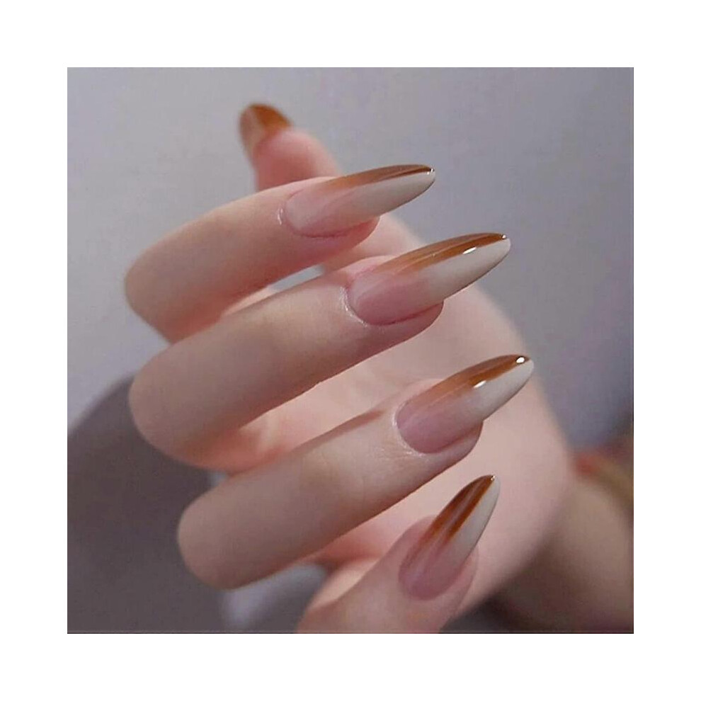 French Coffin Press On Nails for Women Glossycover False Nails Ballerina Nail Art Diy Acrylic Fake Nail Tips Stick On Nails 24pcs