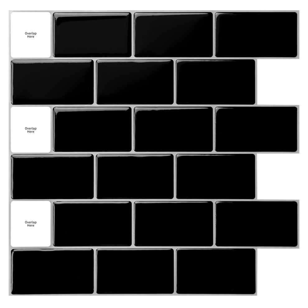 Art3D 30 * 30Cm 10 Fogli Piastrelle Backsplash Per La Cucina Peel And Stick, Nero Lucid, 3D Mattoni Carta Adesiva Vinile-image