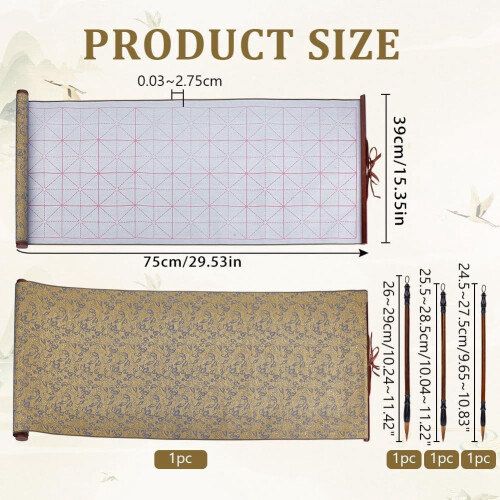 4pcs No Ink Chinese Calligraphy Practice Set Reusable Water Writing Cloth Scrolls Brushes 2
