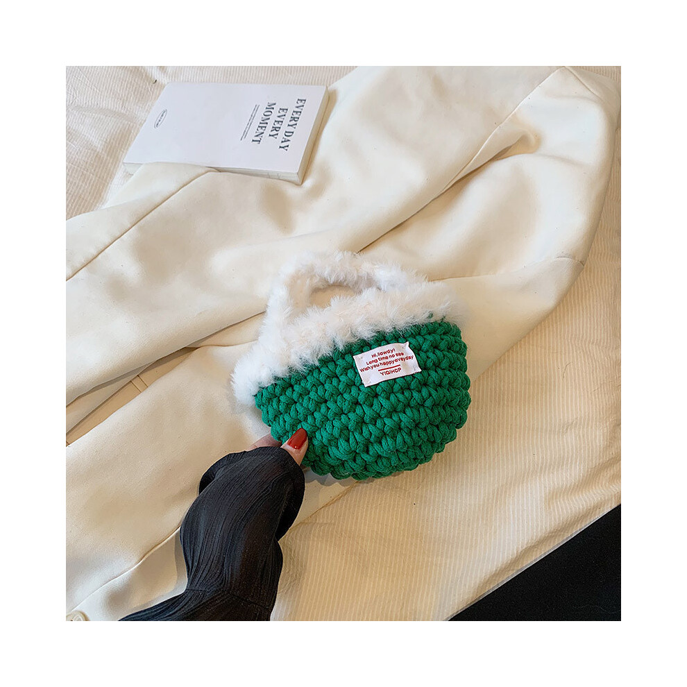 (Green)Peluche colorée tissée à la main sac à main enfant élégant accessoire bébé pour garçons et filles