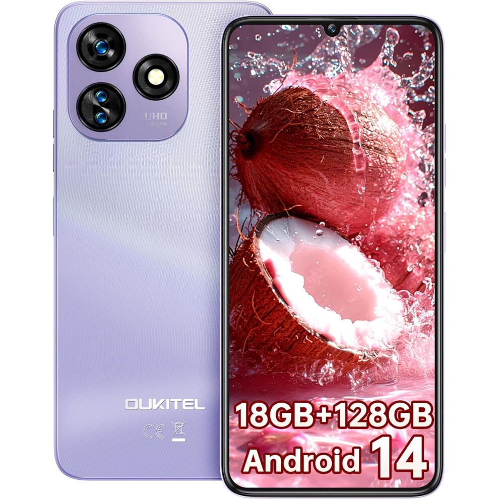(Purple) OUKITEL C51 Android 14 Smartphone Unlocked Cell Phones 6GB 128GB