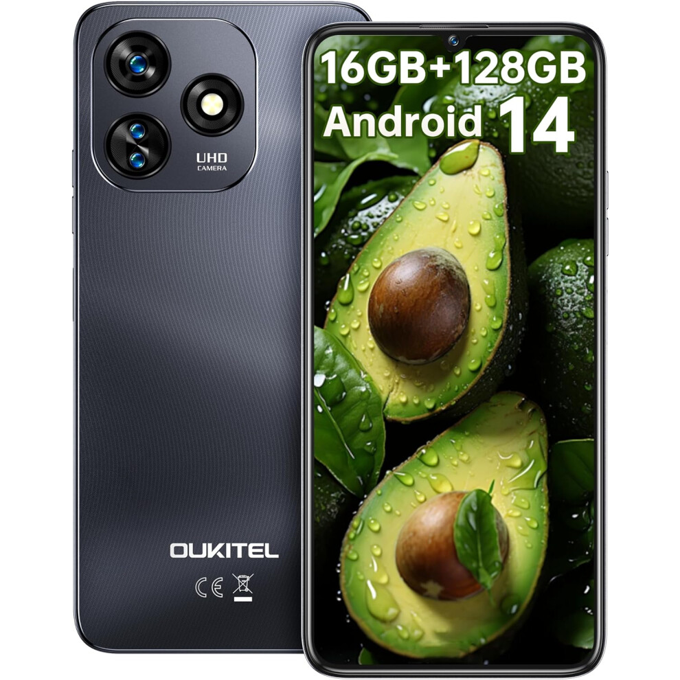 (Black) OUKITEL C51 Android 14 Smartphone Unlocked Cell Phones 6GB 128GB