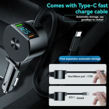 Cargador de coche con cable retráctil y pantalla digital compatible con carga rápida PD30W, super 3 en 1
