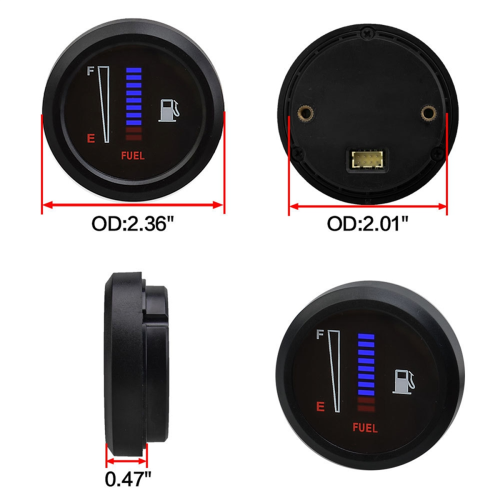 Medidor de nível de combustível para carro e motocicleta, 12V, 2 polegadas, 52 mm, ultrafino, eletrônico, 8 luzes LED, combustível 2