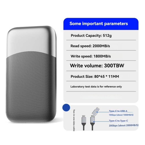 Unidade de estado sólido externa de 2,5 polegadas 2000 MB/s 512 GB USB 3.2 Gen2 Tipo C PSSD para laptops 2