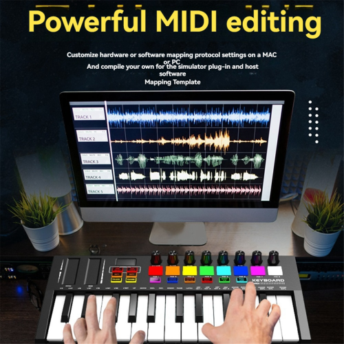 Mini Portable MIDI Control Keyboard, USB, Sequencer Backlit Drum Pads, 8 Knobs, OLED, 25-Key Controller 1