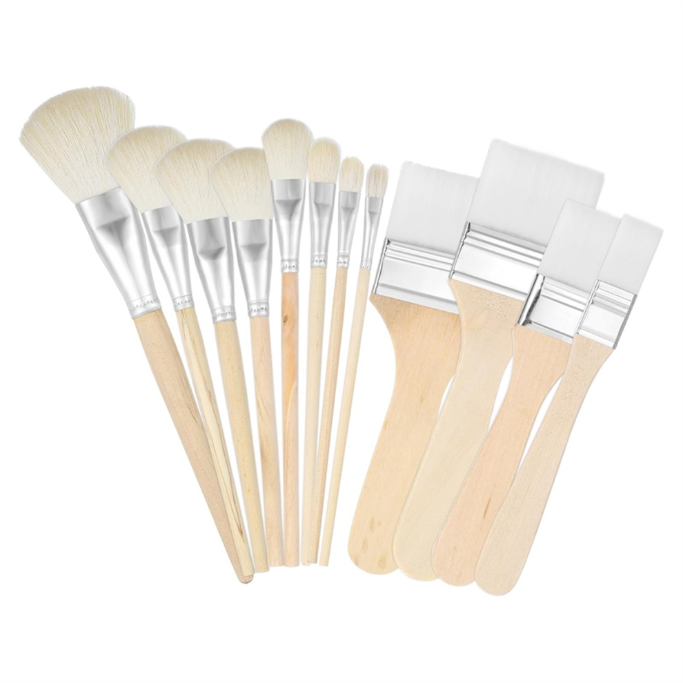 Ensemble de pinceaux pour peinture acrylique, tailles assorties, pinceaux estompeurs avec manche en bois, 12 pièces