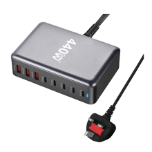 Cargador USB tipo C de carga rápida 3.0 de 440 W, 8 puertos, 5C3A PD, práctico para llevar, tableta, enchufe del Reino Unido