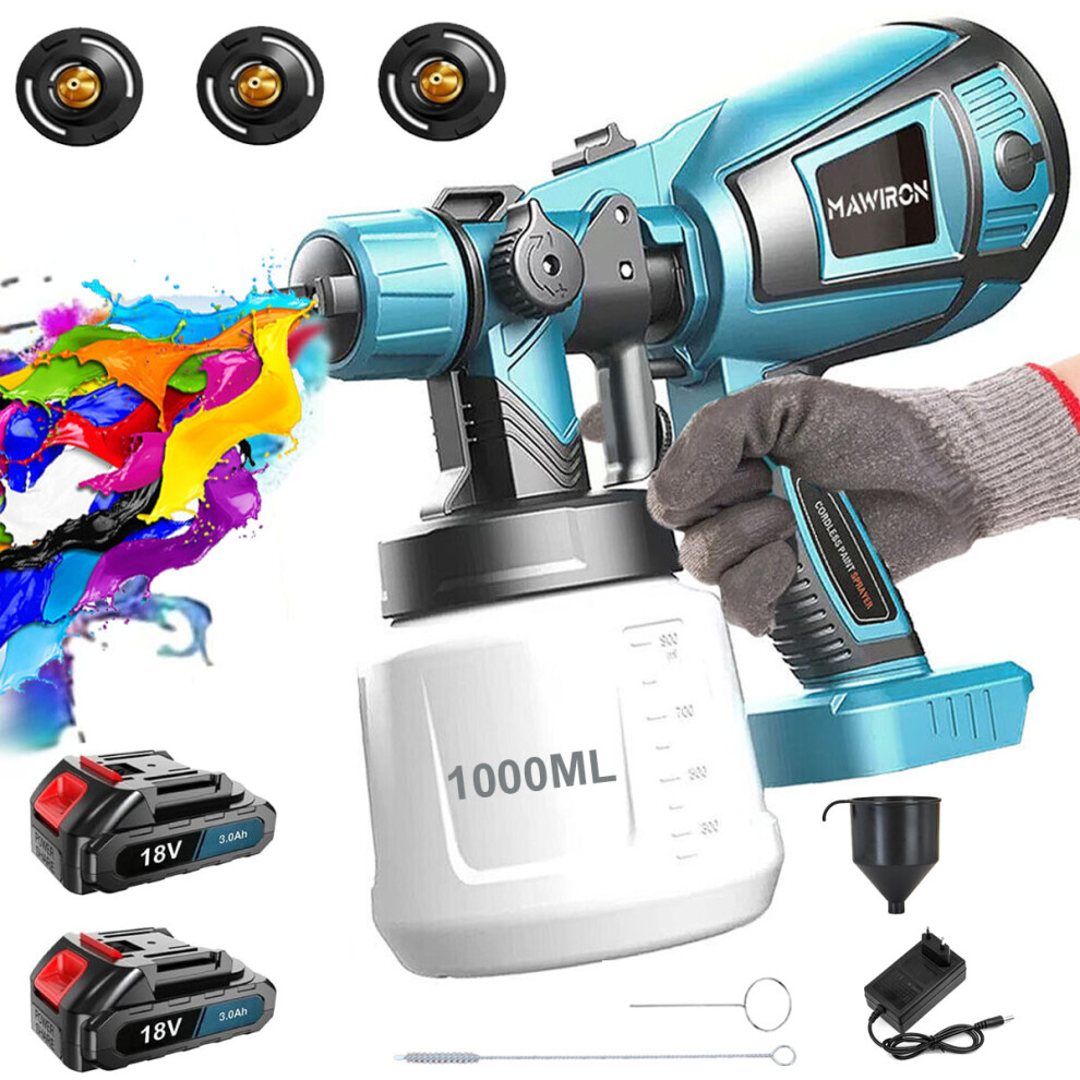 Cordless High Pressure Spray Gun Airless Paint Sprayer+3.0A 2xBattery+Charger-Makita Compatible