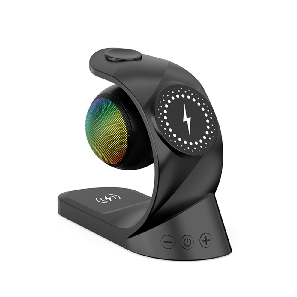 5 In 1 Bluetooth Speaker Magnetic Wireless Charger 15W Fast Charge For Watch Earphone Universal Mobile Black 4851966865433