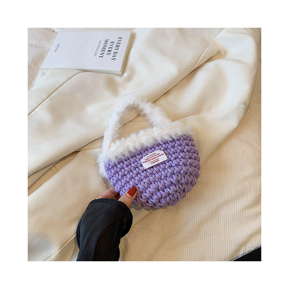 (Purple)Peluche colorée tissée à la main sac à main enfant élégant accessoire bébé pour garçons filles et