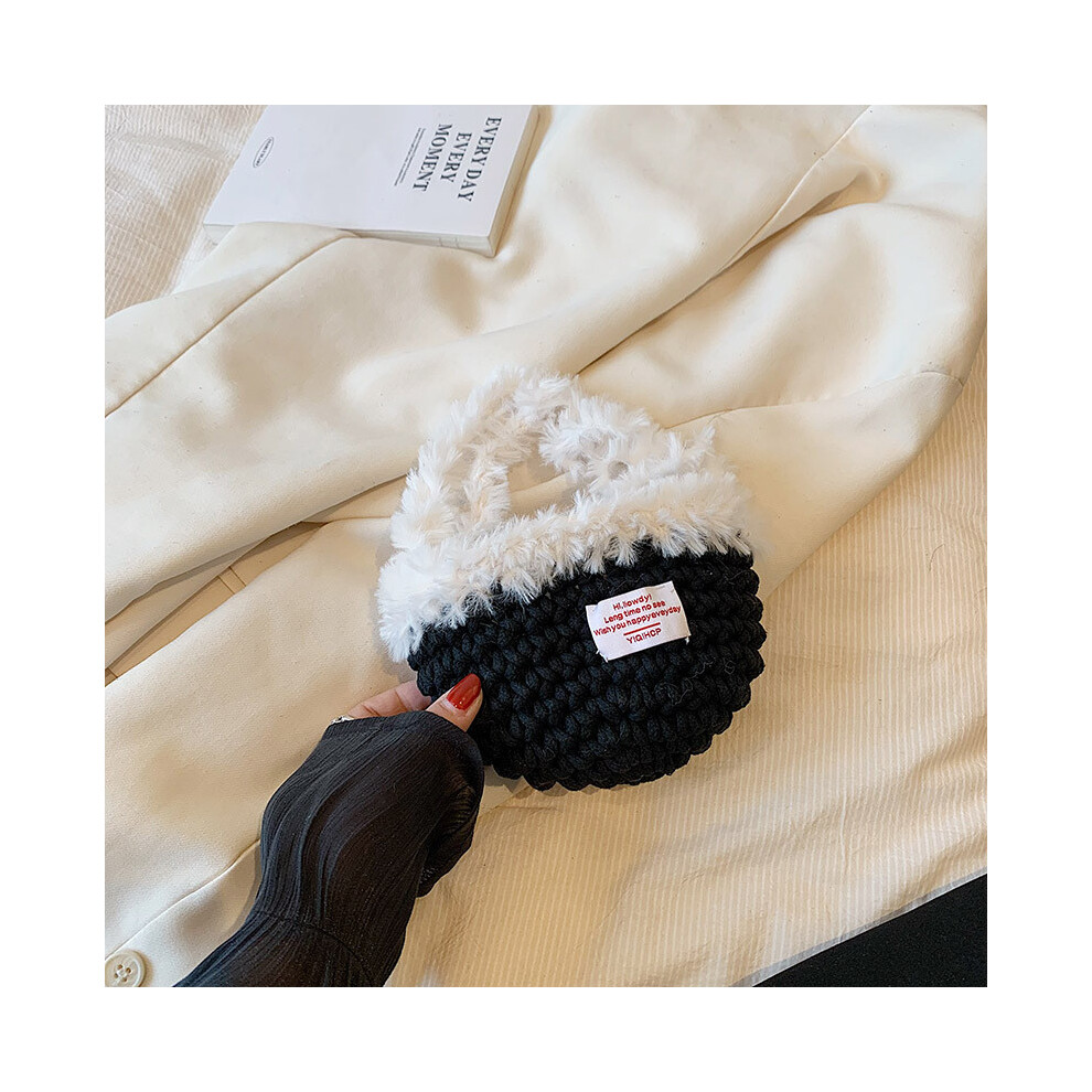 (Black)Peluche colorée tissée à la main sac à main enfant élégant accessoire bébé pour garçons filles et