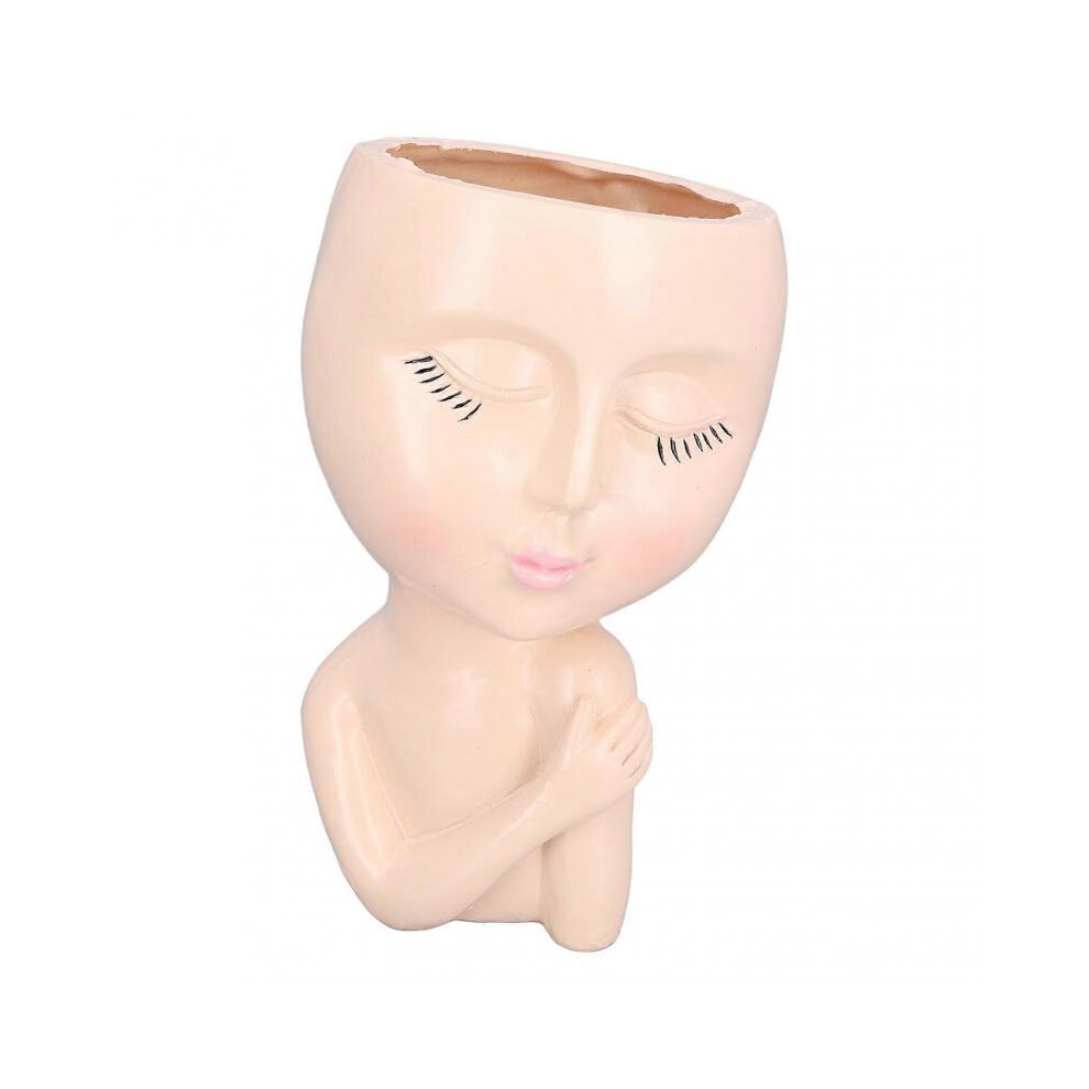 Face Flower Pot Eyes Closing Girl High Density Resin Drainage Hole Multi Purpose Head Planter Pot for Office Garden Home Skin Color