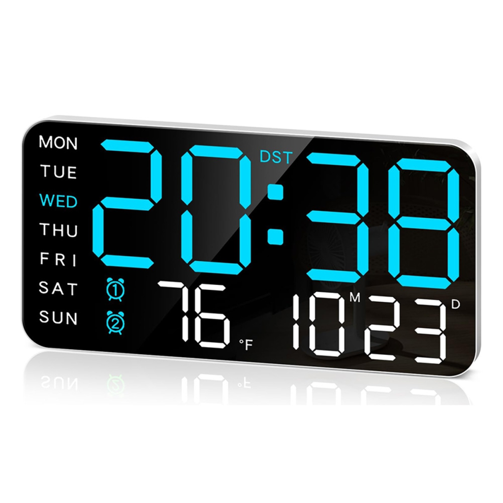 8.4In Large Digital Wall Clock,Led Alarm Clock with Big Digits, Date, Temperature, , for Room, Bedroom, Gift, Blue