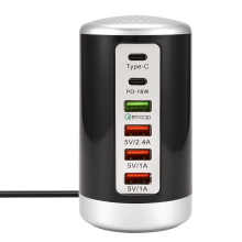 Hub de carregamento USB multiporta de 65 W QC3.0 Fast 6 Tipo C PD para celular, estação de carregamento rápido B, plugue americano