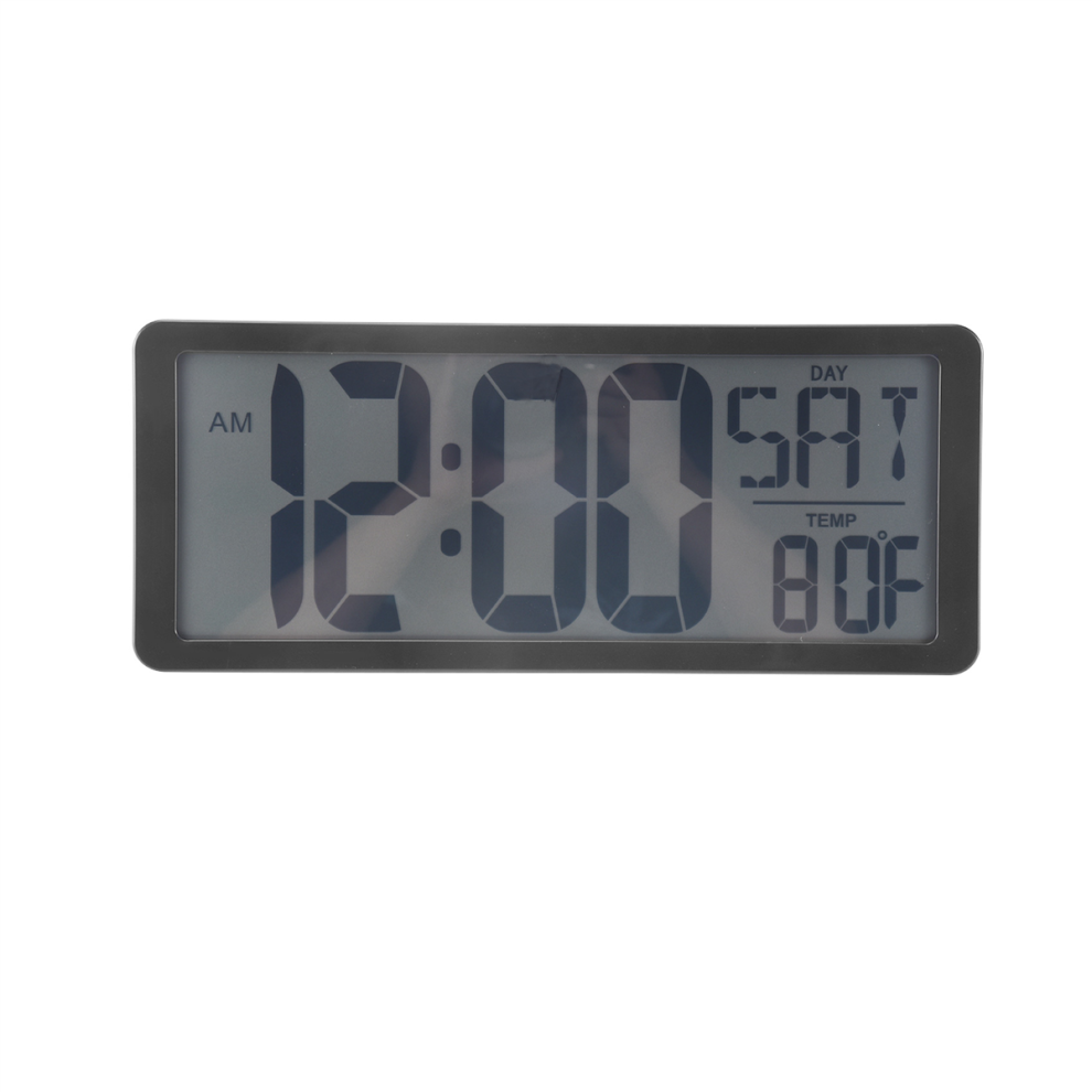 Horloge murale carrée, grand réveil numérique géant de 13,8 pouces, écran LCD, décoration de bureau multifonctionnelle, noir