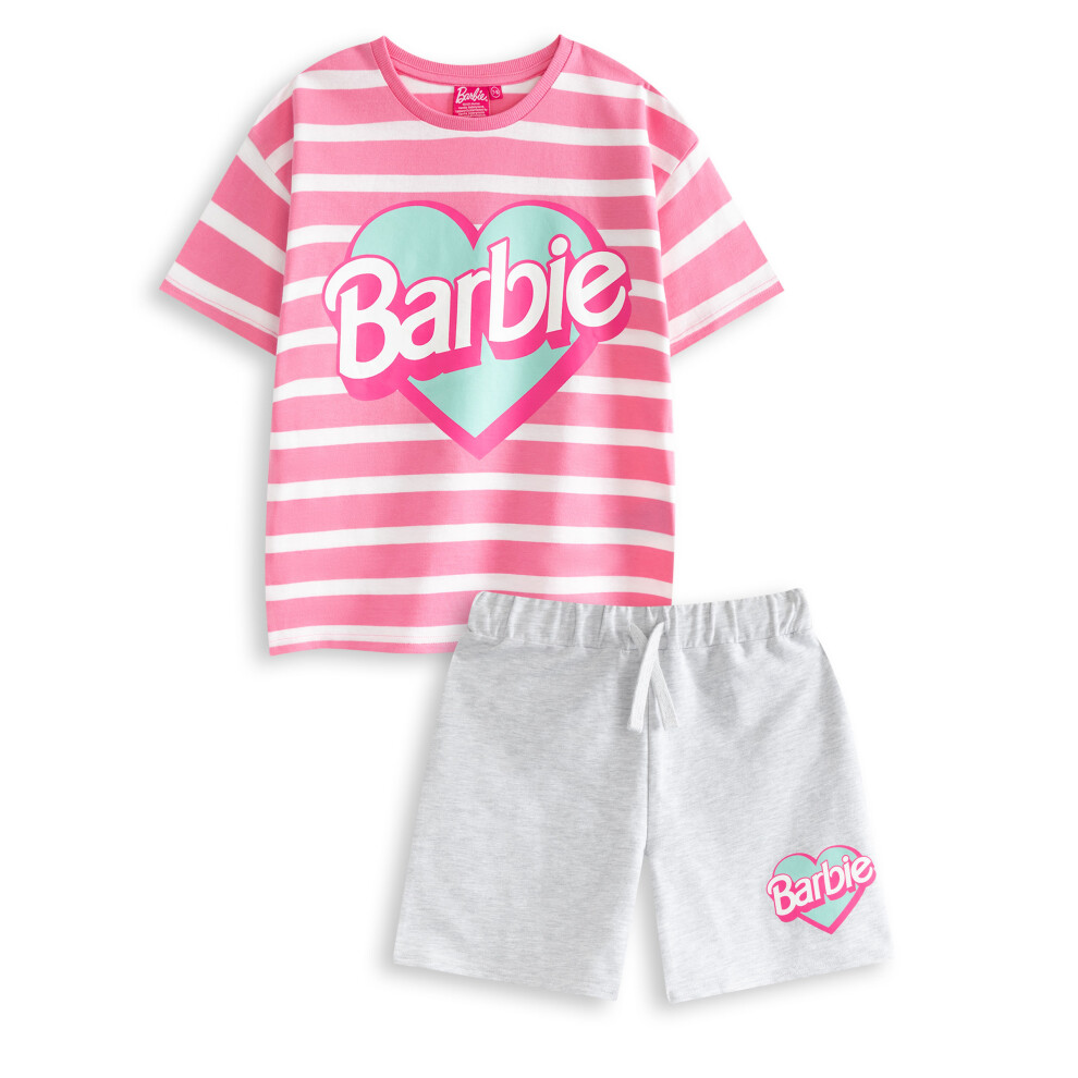 (9-10 Years) Barbie T-Shirt and Shorts Set (Girls Pink)