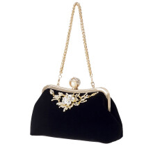 Bolsa feminina de mão com pérolas e diamantes, bolsa vintage com flores de cristal, bolsa de festa para casamento, bolsa clutch para noiva (preta)