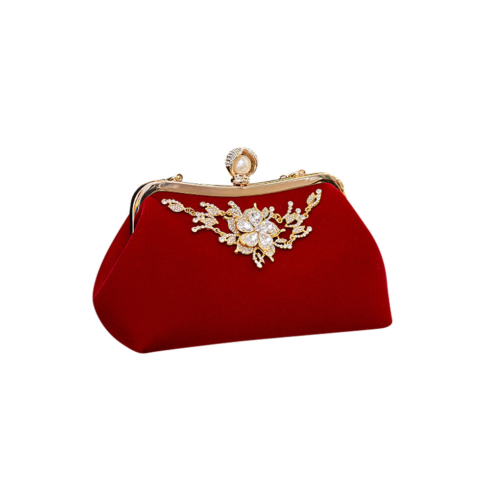 Damen-Handtasche Mit Diamanten Und Perlen, Vintage-Stil, Kristallblumen, Abendtasche, Clutch FüR Hochzeiten Und Brautpartys (Rot)-image