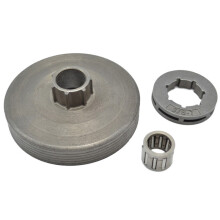 Pignone a corona da 3/8-7T per motosega con tamburo frizione per motosega per motori a benzina da 45 cc, 52 cc e 58 cc. Ricambio.