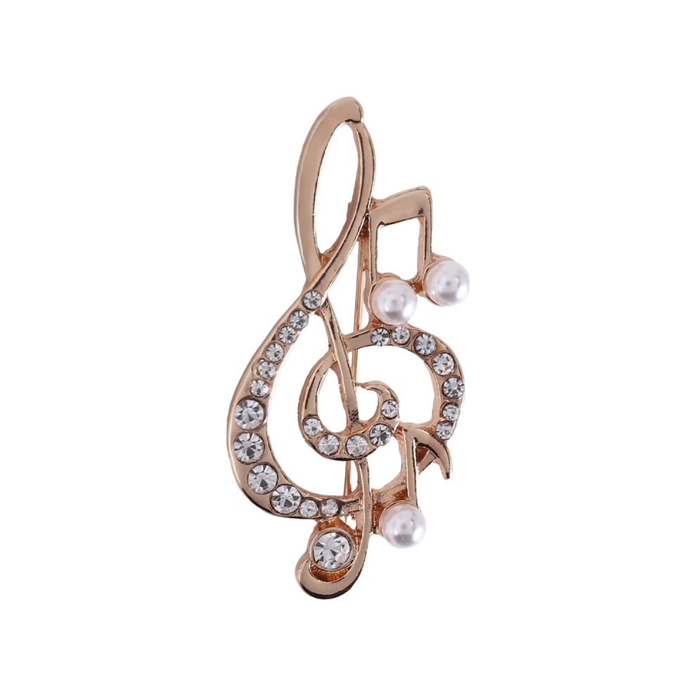 Broche élégante en forme de note de musique pour femme et fille, accessoire de robe, strass en cristal doré, 5,6 cm x 3 cm