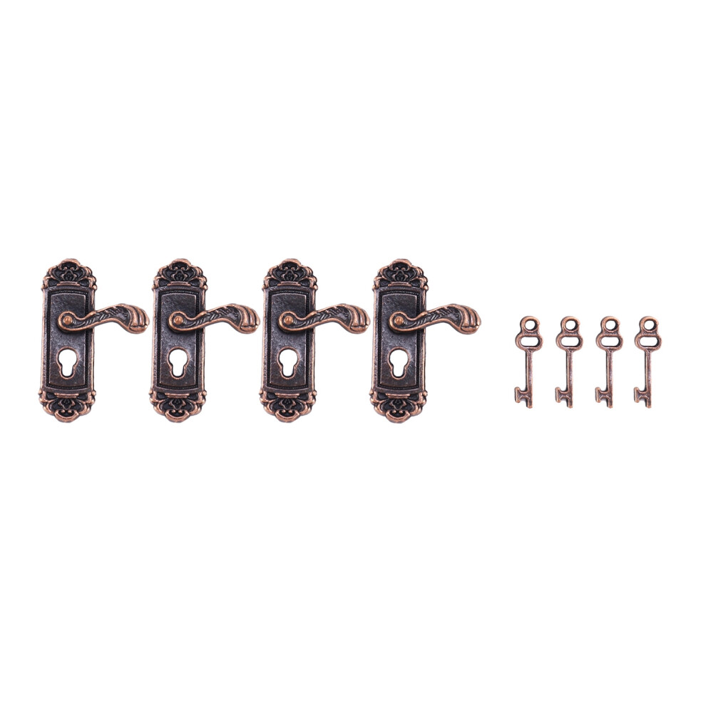 Photos - Doll Accessories Jojomino 4Pcs Doll House Door Lock 1:12 Alloy Retro Miniature Furniture Accessories Right Handle Key Scene 