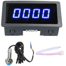 4 Digitale LED Blauwe Toerenteller RPM Snelheidsmeter + Hall Naderingsschakelaar Sensor NPN