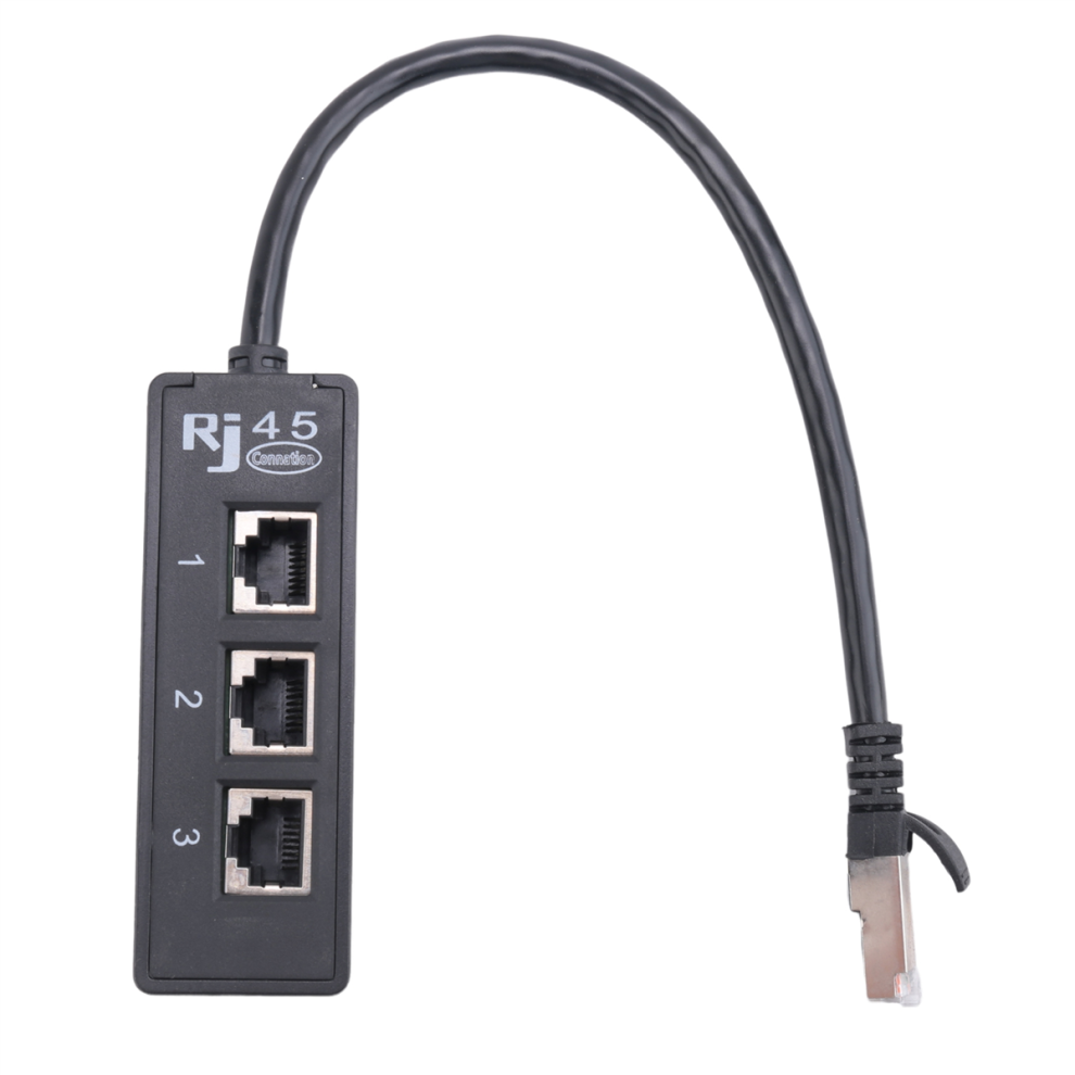Rj45 Male To 3 Female Port Network Extender Cable Splitter Lan Ethernet Black 4853024039091