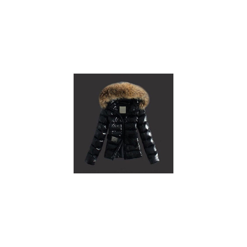 (Black, 3XL) Women Hooded Winter Outerwear Black Faux Fur Parka Hooded Jacket Zipper Coat