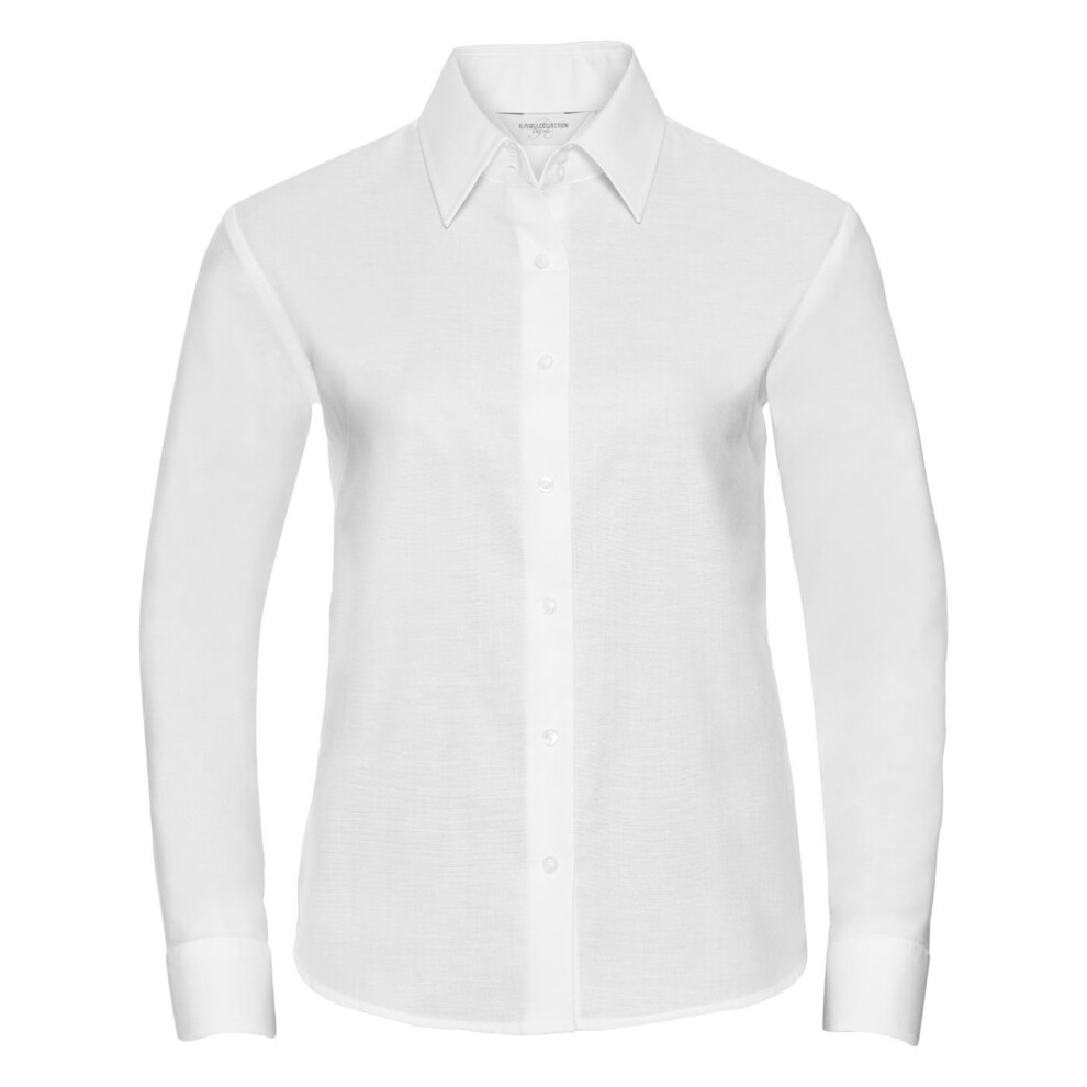 (6XL, White) Russell Collection Ladies/Womens Long Sleeve Easy Care Oxford Shirt