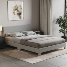 (Double, Light Grey Linen) Victoria Bed Frame Padded Velvet Fabric UKFR