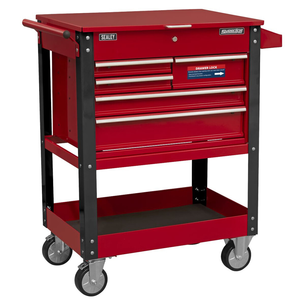 Sealey Superline PRO® Heavy-Duty Mobile Tool & Parts Trolley with 5 Drawers & Lockable Top AP890M