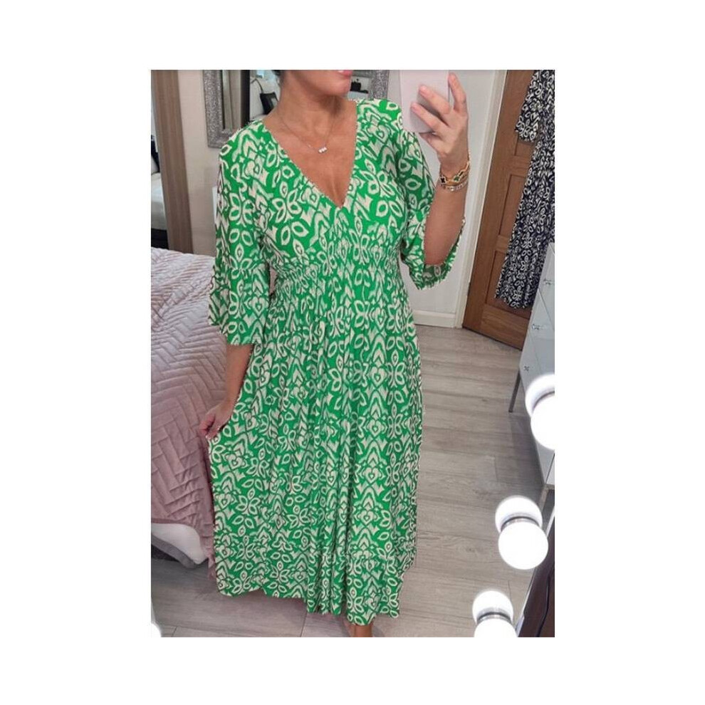 (Green,4XL)Robe ample femme été V fleurie femme vêtements de plage fleurie bord de mer maxi vacances
