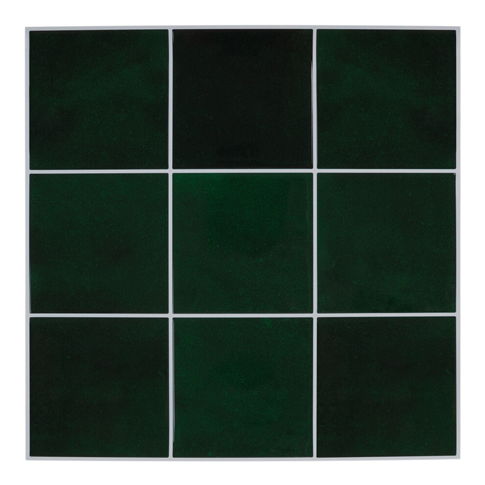 10Pcs Gemstone Color Series 9-grid Wall Tile Sticker, Deep Green-image-OPC-PGXMXJB-NEW