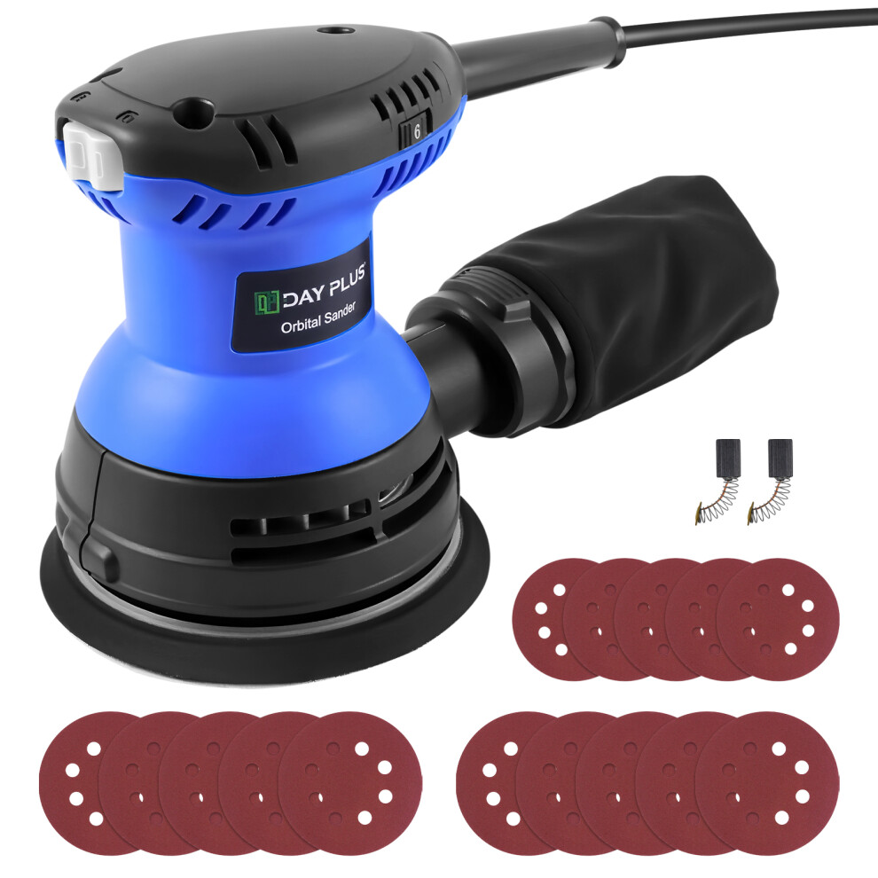 125mm Electric Random Orbital Sander 6 Speed with Dust Extraction Professional Woodworking & Sanding Tool with 15pcs Sanding Paper