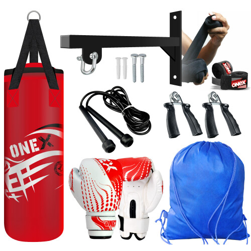 (Red Set) Kids Punch Bag 2ft Filled Gym Boxing Training Set