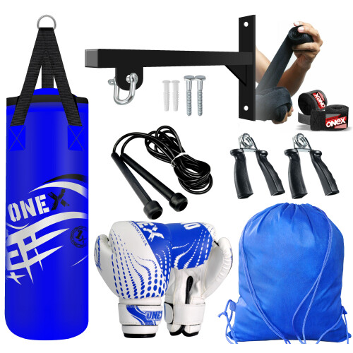 (Blue Set) Kids Punch Bag 2ft Filled Gym Boxing Training Set