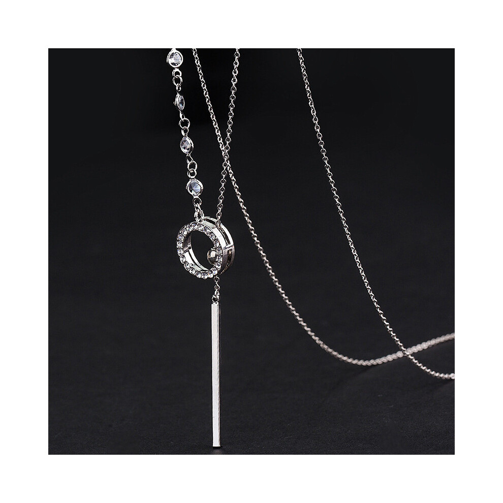 (Platinum)Luxueux collier chaîne pull long motif géométrique blanc or pour femme à la mode