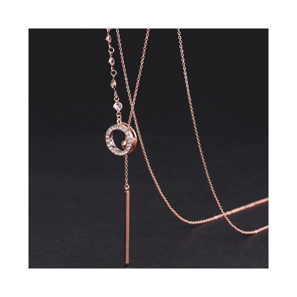 (Rose Gold)Luxueux collier chaîne pull long motif géométrique blanc or pour femme à la mode