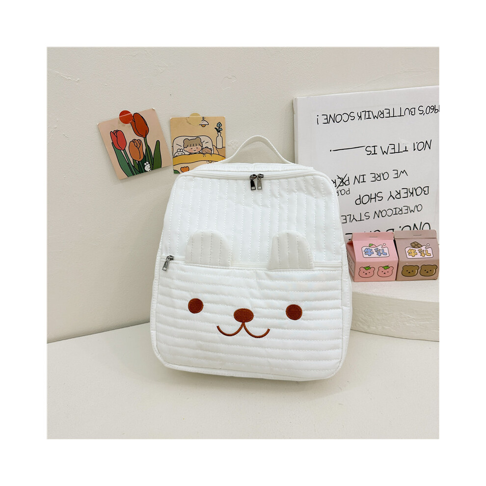 (White)Adorable dessin animé brodé sac à dos enfant toile légère sac d'école pour garçons et filles