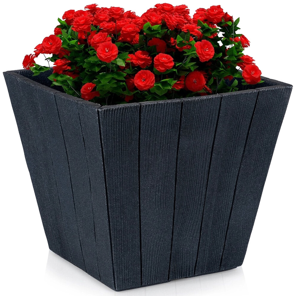 GEEZY Large Flower Pot Planter Square Wooden Pattern Anthracite Outdoor Indoor Garden